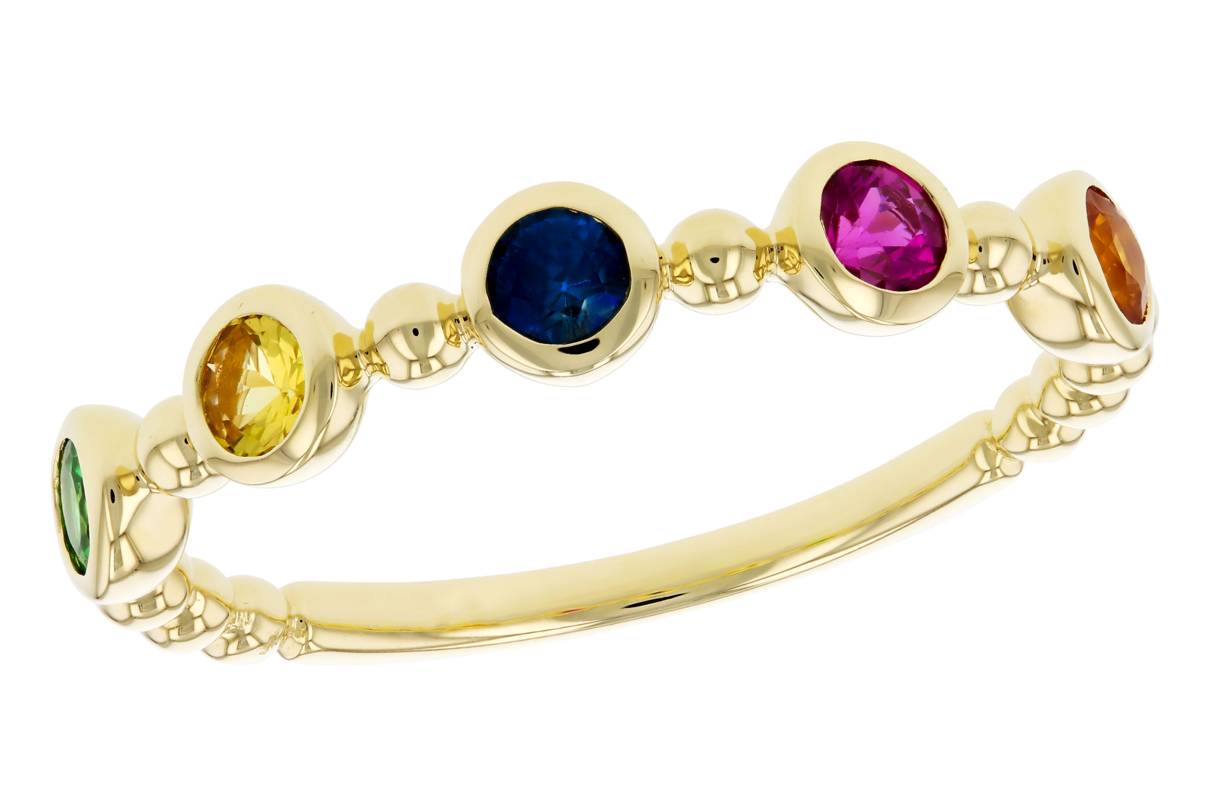 G294-46276: LDS WED RG .52 TW MULTI-COLOR SAPPH & GREEN GARNET