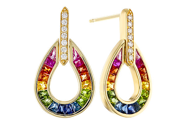 M293-58121: EARRINGS 1.18 MULTI-COLOR SAPP 1.25 TGW
